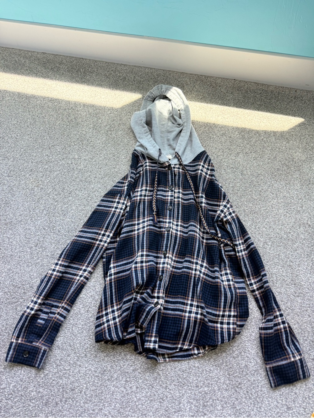 Navy Plaid Hooded Flannel Button-Up Shirt